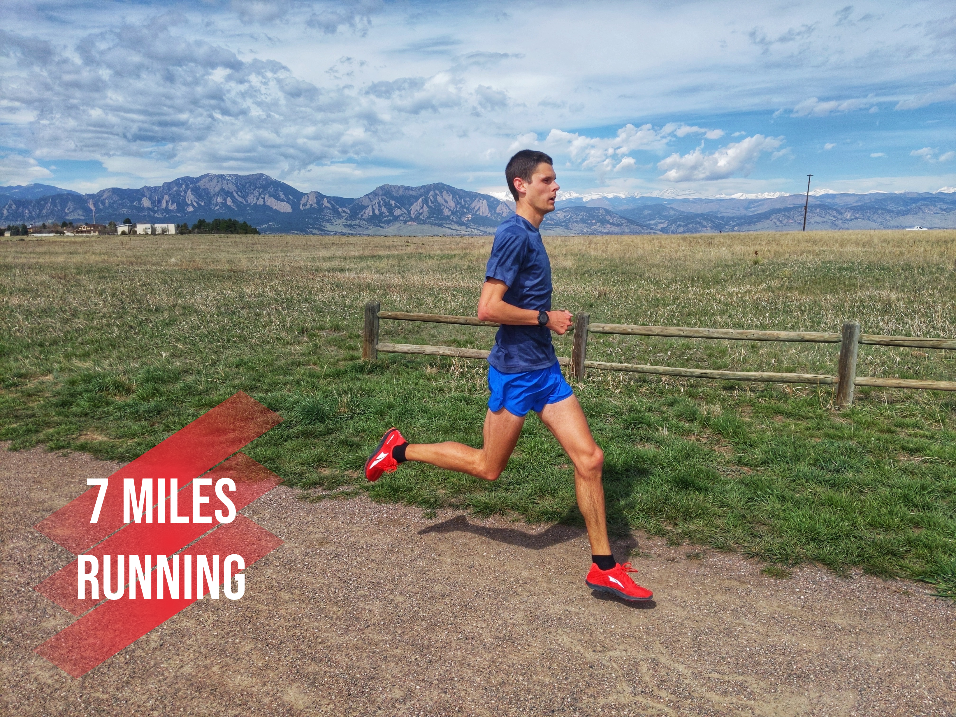 Colorado runner with red 7 Miles Running banner overlay